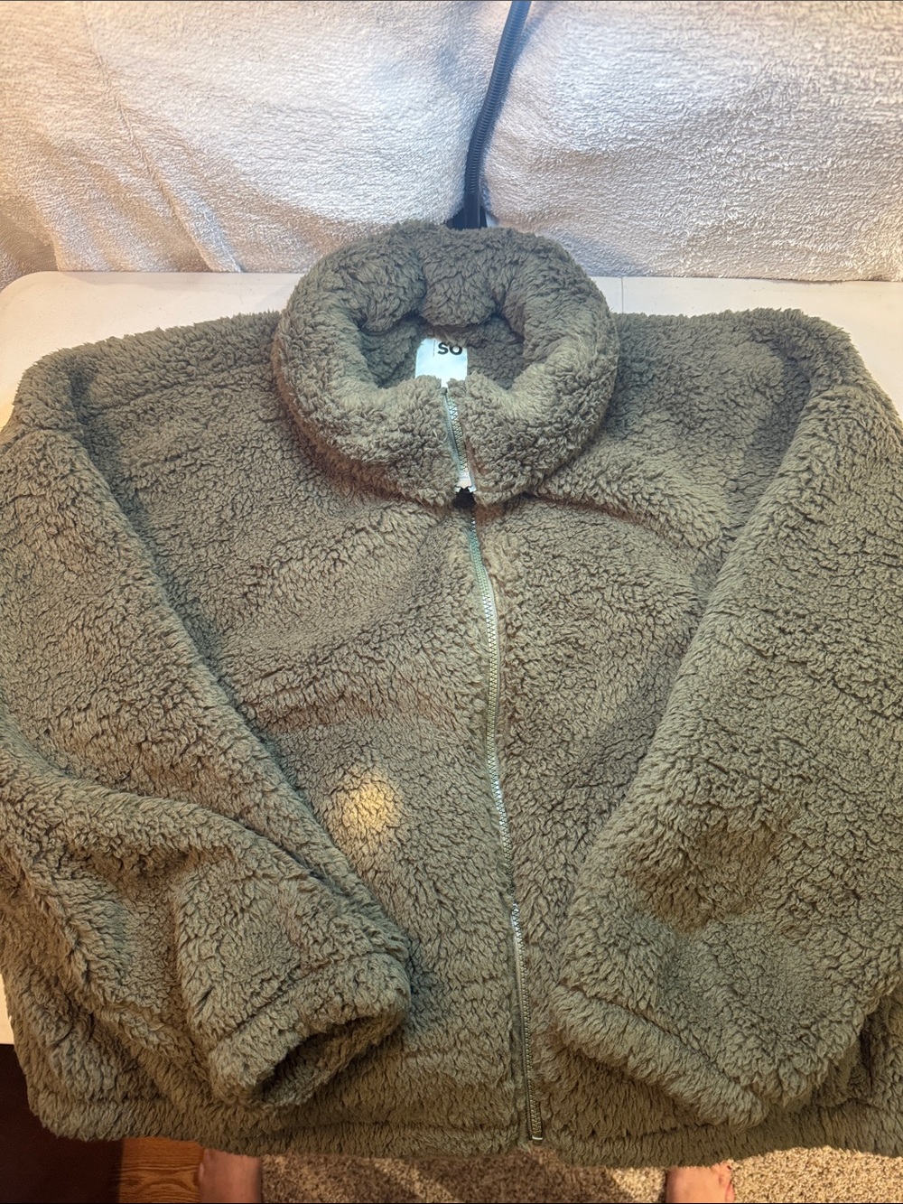 SO Olive Green Teddy Sherpa Zip Jacket